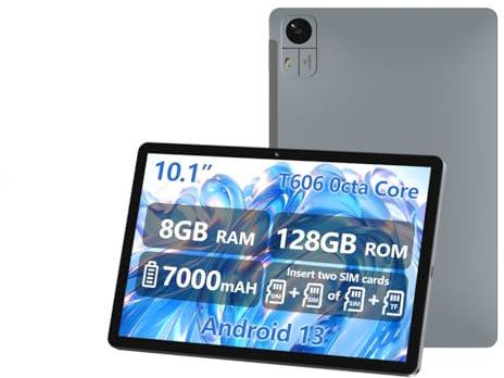 KUMNOSAL Tablet 10.1 Pulgadas, Metal Tableta T606 Octa-Core 2GHz, Tablets 8GB+128GB SSD, Android 13, Dual SIM 4G LTE+5G WiFi, 7000mAh/GPS/13MP Cámara/BT5/Type-C/GMS/3.5MM Jack