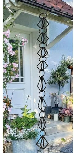 Innovz Regenkette Dekorative Regenketten mit Rautengliedern, Schwarze Regenfängerkette aus Aluminium, 7 Fuß, 8 Fuß, 9 Fuß, 10 Fuß, Ersatz-Fallrohr für Dachrinnen, Wasserumleitungskette(B,3.6m/11.8ft)