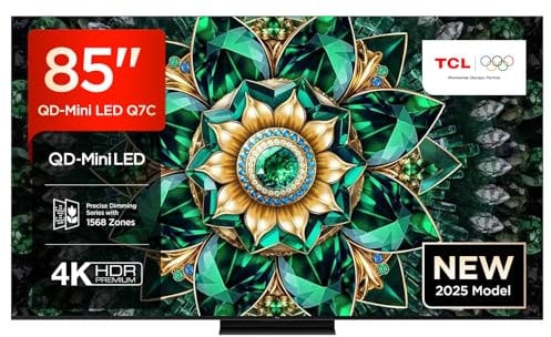 85Q7C 85 QD-Mini LED, 4K HDR Premium 3000, Smart TV con Google TV (Dolby Vision IQ y Atmos, Panel CrystGlow HVA, Motion Clarity Pro de 144 Hz, Game Master)