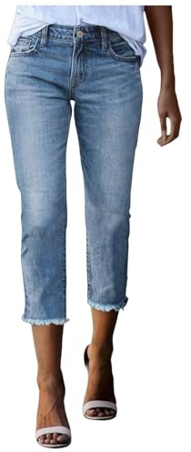 Pamqsen Jeans Damen 3/4 Länge, Caprihose Sommer Stretch Skinny Jeanshose High Waist Dreiviertel Hose Leicht Sommerjeans Geschnittene Bequeme Denim Hose Kurze Mit Taschen