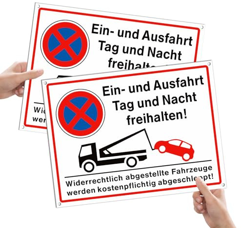 Goodvia 2x Schild Ein und Ausfahrt Tag und Nacht Freihalten Auch Gegenüber PVC Groß 400x300mm Parken Verboten Ausfahrt Freihalten Reflektierend UV-Schutz Wasserdicht und Rostfrei Weiß