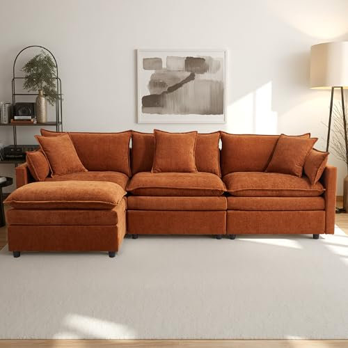 Vidacharmy Ecksofa, Sofa L mit Ruhesessel, Couch Kombination modernes Chenille-Stoff, Sofa extra Tiefe mit Fußstütze, Big Sofa 5 Sitzer für Wohnzimmer, Schlafsofa für Schlafzimmer, Wohnung, Büro