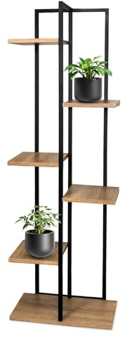 Spetebo Blumentreppe Metall mit 5 Ablagen – Blumenständer Regal 126x40 cm – Pflanzentreppe aus Holz und Metall – Deko Pflanzenregal für Wohnzimmer, Schlafzimmer und Flur