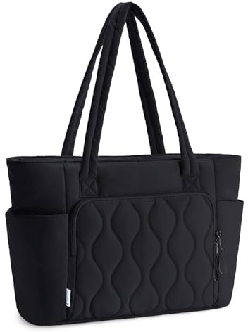 Ceneda Quilted Puffer Tote Bag for Women, Lightweight Work Tote with Zip, Fits 15.6 Inch Laptop, Wet Pocket & Water Bottle Holder for Work, Travel, School & Gym