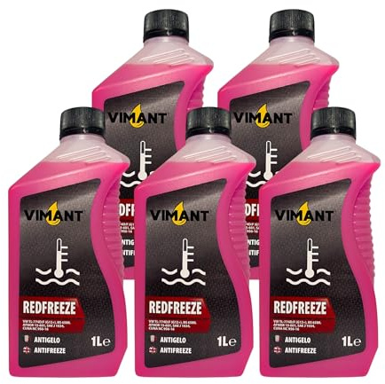 VIMANT Antigelo Puro Concentrato Rosso G12+, 5 Litri, 5x1L, Liquido Refrigerante Radiatore, Made in Italy