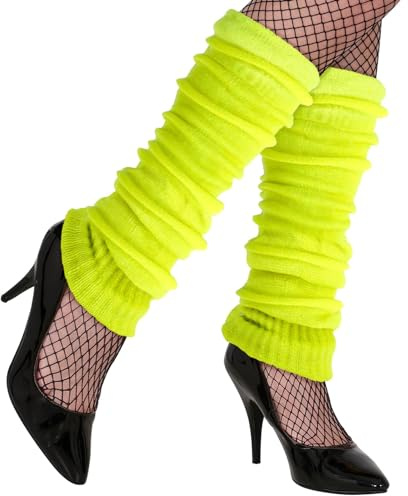 Trendandstylez Beinstulpen Damen Neon Strick Stulpen Beinwärmer in vielen Farben – Ideales 80er 90er Jahre Kostüm Zubehör für Fasching, Karneval, Mottoparty, Aerobic & Tanz Outfits (Neon Gelb)