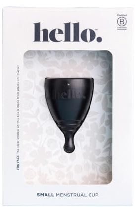 Hello Period Average Cervix Menstrual Cup | Award Winning Reusable Period Cup | Soft Flexible Alternative to Pads & Tampons Sustainable Feminine Hygiene Leak Proof | (Small Black)