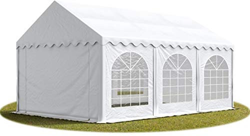 TOOLPORT Festzelt Partyzelt 4x6 m schwerentflammbar Premium, hochwertige PVC Plane 750 N in weiß 100% wasserdicht mit Bodenrahmen