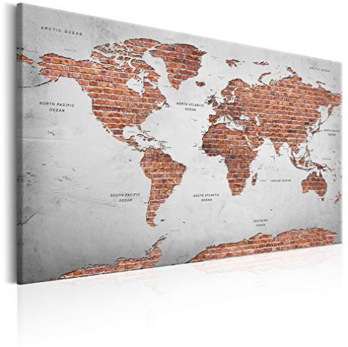 decomonkey Bilder Weltkarte 120x80 cm 1 Teilig Leinwandbilder Bild auf Leinwand Wandbild Kunstdruck Wanddeko Wand Wohnzimmer Wanddekoration Deko Ziegel Stein Welt Karte Landkarte Kontinente