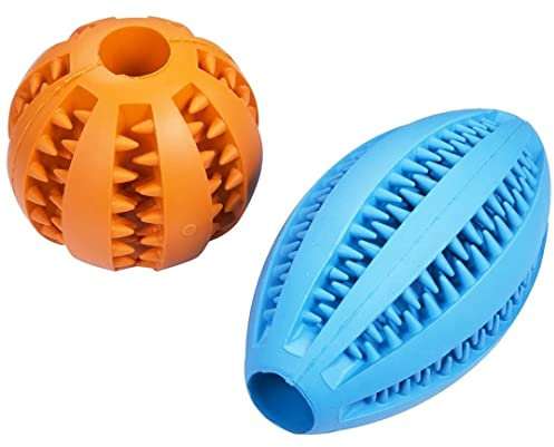 Amathings - Palla giocattolo per cani, sferica e ovale, disponibile in vari colori, di qualità, palla rotonda (7 cm) e palla da rugby (11 cm), per denti sani e divertimento