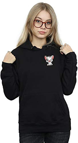 Disney Women's Moana Pua The Pig Breast Print Hoodie Black Small