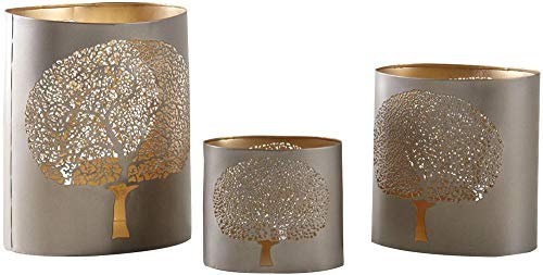 AUBRY GASPARD Photophores en métal Gris Arbre de Vie (Lot de 3)