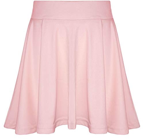 A2Z 4 Kids Girls Plain Skater Skirt Camouflage for School Trendy Soft Feel - Plain Skater Skirt Baby Pink 7-8