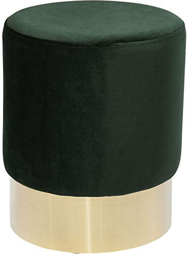 Kare Design Hocker Cherry Dunkelgrün Brass, kleiner, moderner Design Hocker mit Samtbezug, Polsterhocker rund, Grün-Gold, (H/B/T) 42x35x35cm