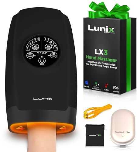 Lunix LX3 FSA Carpal Tunnel & Wrist Pain Relief Device, Heated Air Compression Hand Massager Machine for Arthritis & Finger Numbness, Cordless, Charcoal Black