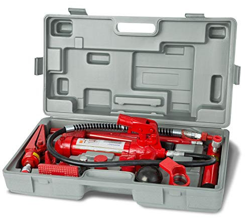 EBERTH Kit raddrizzatura corpo idraulico da 4 tonnellate con valigetta di trasporto (spargitore idraulico a V, 7 pezzi in pressione, 3 prolunghe) robusta scatola con accessori