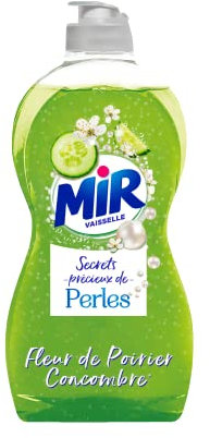 Mir Vaisselle - Secrets Précieux de Perles - Liquide Vaisselle - Fleur de Poirier & Concombre - Perles d'origine naturelle - Vaisselle Main - Super Dégraissant - Flacon Plastique 100% Recyclé - 450ml