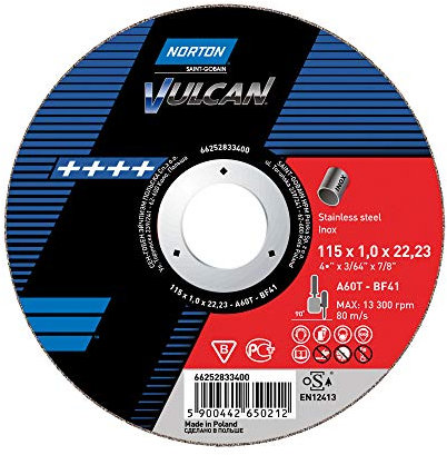 NORTON Lot de 25 disques à tronçonner en inox Vulcan 41 230 x 1,9 x 22,23 A 46 T