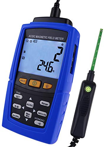 Digitales Gaußmeter & Teslameter - Hochpräzises Magnetfeldmessgerät mit N/S Polarität, 0-3000mT / 30000G, USB-Dateninterface, LCD-Hintergrundbeleuchtung, inkl. AC/DC Sonde und Netzteil
