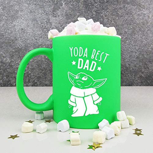 eBuyGB Star Wars Tasse à thé 310 ml en céramique fluorescente avec inscription Baby Yoda Best Dad Vert fluo