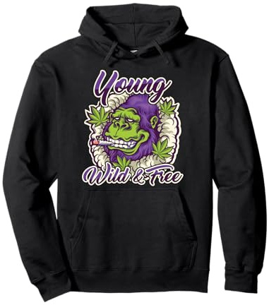 Jung Wild Frei Ganja Raucher Kiffer Kiffen Affe Geschenk Pullover Hoodie