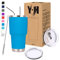 Y·J&H 30oz (850ml) Doppelwandig Vakuum Isolierter Autobecher, Edelstahl Reiseflasche, Thermobecher Kaffee to Go mit 2 Spritzfestem Deckel 2 Strohhalm, Rohrbürste,BPA Free - Himmelblau