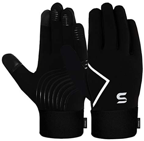 Laufhandschuhe, Radfahren, Winter, Herren, Damen, Thermohandschuhe, Fahren, Sport, Touchscreen, rutschfest, stoßfest, verdicktes Fleecefutter, Winddicht, Outdoor, Wandern (Schwarz, M)