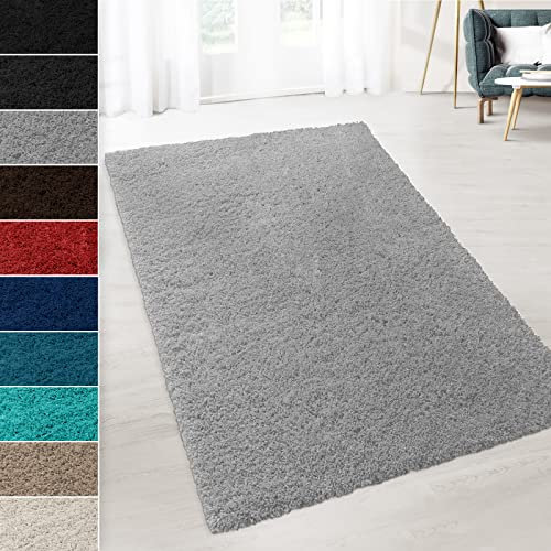 Floordirekt Tappeto Shaggy Prestige, disponibile in diversi colori e dimensioni, resistente e facile da pulire, morbido tappeto a pelo lungo di prima classe (grigio argento, 70 x 130 cm)