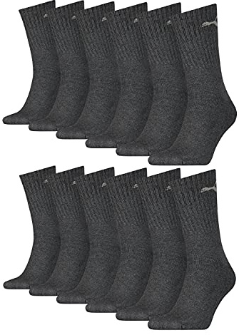 PUMA Sportsocken Crew Sock 12er Pack – Verstärkte Ferse, flache Naht – Unisex für Damen & Herren Anthrazit 39-42