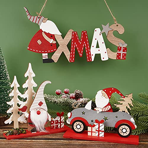 FLOFIA 3 Set Ornamenti Natalizi in Legno Addobbi Natalizi Decorazioni della Tavola in Legno Decorazioni Natalizie Fai da Te per Festa di Natale