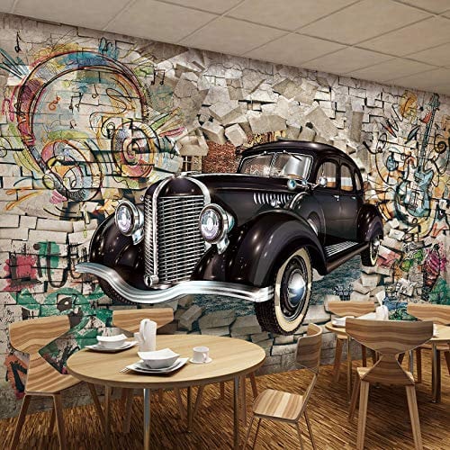 YXTSmurals Art Mural - Self-Adhesive Mural Wall Art Color Graffiti Vintage Car Wallpaper Photoposter Decor Living Room Bedroom Children’S Room Murals Wall Decoration