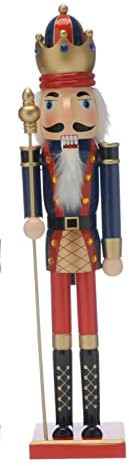 Festiv Nussknacker aus Holz, 60 cm, Blau / Rot mit Krone, Blau / Rot