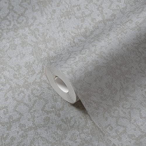 Livingwalls Tapete Ethno Muster Vintage Grau 385214 Vliestapete Hellgrau Wohnzimmer Küche 10,05x0,53m Made in Germany