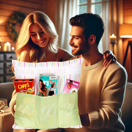 KAMACA Glückszeit Dekokissen mit Füllung Originelles Kissen mit Spruch Kuschelkissen 43x43 cm Geschenkidee Frauen Mamas Freundinnen für viele Anlässe Geburtstag Weihnachten (Lachen Freude Glück)