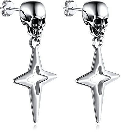 Bandmax Viereckige Sterne Ohrringe Totenkopf Ohrstecker mit viereckigem Stern-Anhänger Jungen Mädchen Ohrringe Edelstahl Creolen Punk Stil Ohrschmuck für Party Geburtstag