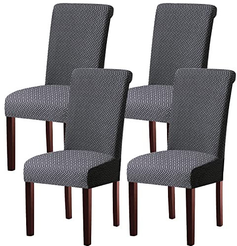 KELUINA Moderne Stuhlhussen 1er/2er/4er/6er Set, Stretch Stulhhussen Schwingstuhl Elastisch Abnehmbarer Waschbarer Universal Stuhlbezug für Hotel Bankett Hochzeit Party Deko (Dunkelgrau,4 Stück)