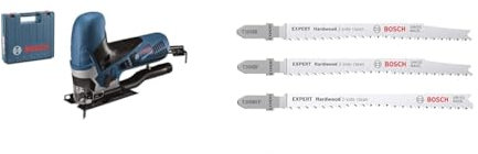 Bosch Professional Scie sauteuse GST 90 E, 650 W + Kit de 3x lames de scie sauteuse Expert 'Hardwood 2-Side Clean' (pour Comptoir de cuisine, Panneaux plastifiés, Longueur 117 mm, Accessoire)