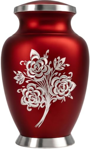 Solace Forever Red Rose Cremation Urn - Decorative Urns, Funeral Urns for Human Ashes Adult Female & Male - Adult Urns for Human Ashes Large With Velvet Bag - Honor Your Loved One with Ashes Urn Red