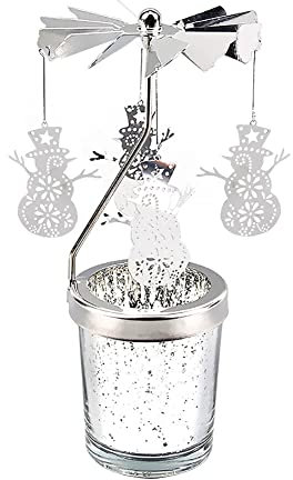 Uposao Rotierender Kerzenhalter Glas, Karussell Teelicht Teelichthalter Motiv Schneemann Spinnen Teelicht Kerzenhalter Kerzenständer Weihnachtsdeko für Geburtstag Hochzeit Deko Wohnzimmer Tischdeko