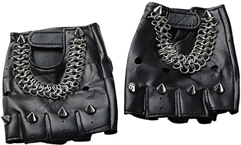 COSDREAMER Fingerlose Steampunk-Handschuhe für Damen, Rose, Punk, Gothic, Rot, Schwarze Ketten, One size