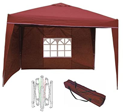 Mojawo Easy Build Pop Up Aluminium Falt - Pavillon Partyzelt Gartenpavillon inkl. 2 Seitenteile Rot