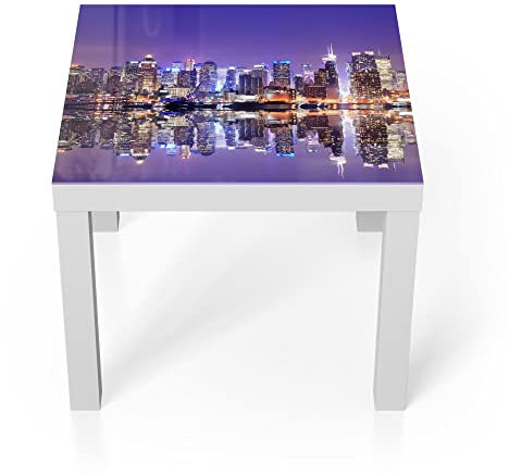 DEQORI Glastisch | weiß klein 55x55 cm | Motiv Manhattan gespiegelt | ausgefallener Beistelltisch aus Glas | Hochglanz Couchtisch fürs Wohnzimmer | moderner Couch Tisch mit Design