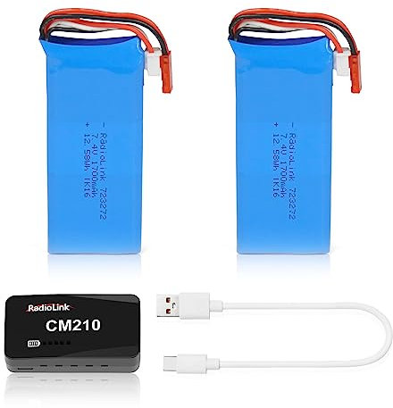 Radiolink LiPo Battery 1700mAh 2 PCS JST 2Pin Connector mit 1PCS CM210 2S Lipo Balance Ladegerät for RC4GS V3/RC6GS V3/AT10II/AT9S Pro/T8FB RC Remote Controller
