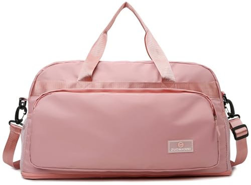 Vllcsla Borsa Sportiva Donna con Tasca Bagnata, Espandibile 37,7 L a 50,7 L, Borsa Palestra Leggero Impermeabile, Borsa da Viaggio da Palestra con Manica, Borsone Weekender Unisex Adulto, Rosa chiaro