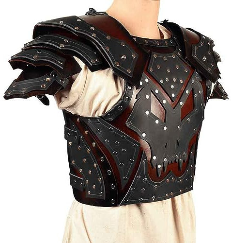 DREMDO Mittelalterlicher Brustpanzer, Vintage Ritter PU Leder Brustpanzer Brustschutz, Steampunk Heavy Metal Battle Armour Vest Halloween Cosplay Kostüm