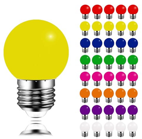 MAYCOLOR Farbige LED Birnen E27 3W Ersetzt 30W, 240 lumen, Plastik, Bunte Glühbirnen E27, LED Lichterkette Außen Ideal für Hochzeit, Gärten, Party, Bar, Wohnkultur, 40er Pack