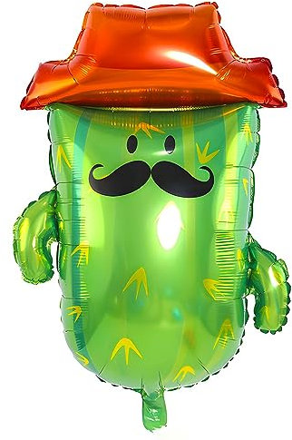 Folienballon Motiv Kaktus mit braunem Hut, Partydeko, Luftballon für Geburtstage, Feiern, Dekoration, ca. 61,5 * 82,5 cm, lustiges Design, wiederverwendbar