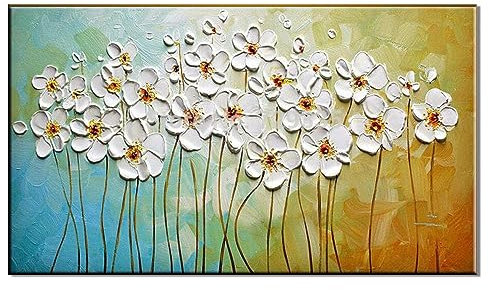 Tableau Peinture Huile Sur Toile Abstrait,Art Mural Sur Toile 100% Peint À La Main, Peintures Murales D'Art Contemporain, Simple, Floral Blanc, Sans Cadre, Fait À La Main, Décorations Pour La Mai