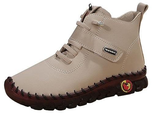 Berimaterry Winter Shoes Women's Warm Lined Winter Snow Boots Trekking Shoes Hiking Shoes Winter Boots Non-Slip Outdoor with Velcro Fastening, White, 6 UK