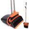 XXFLOWER Dustpan and Brush Sets, Long Handle Broom and Dustpan Set with Comb Teeth, Upright Sweeping Brush Set for Indoor Kitchen Lobby Office Sweeping Pet Dog Hair (Black Orange)